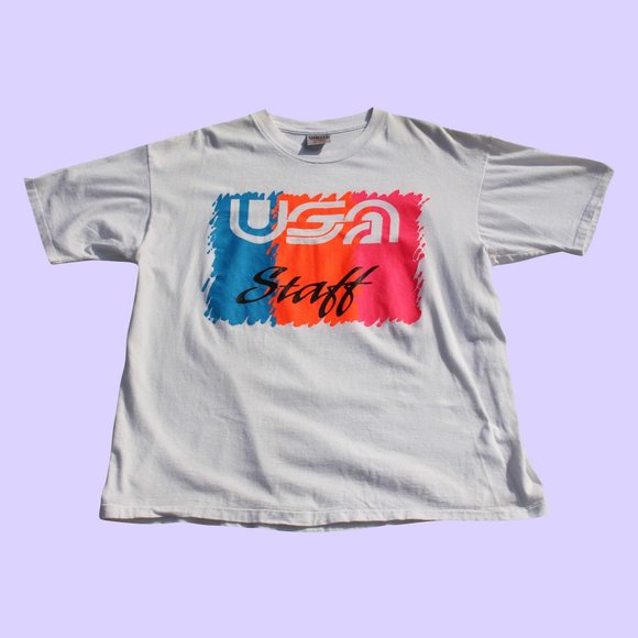 Vintage 1980s USA Sport Neon Tee x XL - Picture 1 of 2